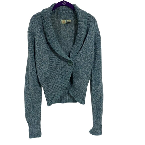 Anthropologie Monogram Heathered Teal Cardigan Shawl Wool Alpaca Blend Sweater M - Picture 1 of 8
